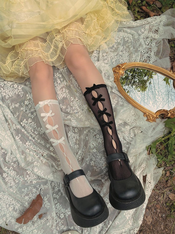 Cutout Front Bowknots Underknee Lolita Stockings