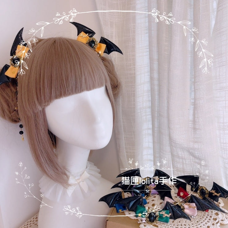 Handmade Halloween Bat Wing Gem Bowknot Lolita Hairclips