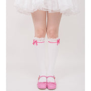 Black/Pink Lace Trim Bowknot Stockings