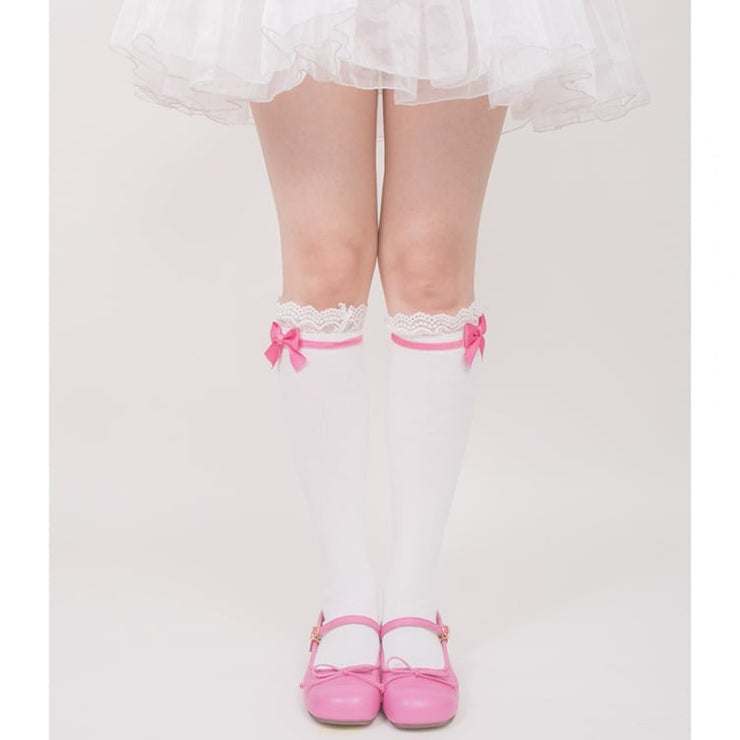 Black/Pink Lace Trim Bowknot Stockings