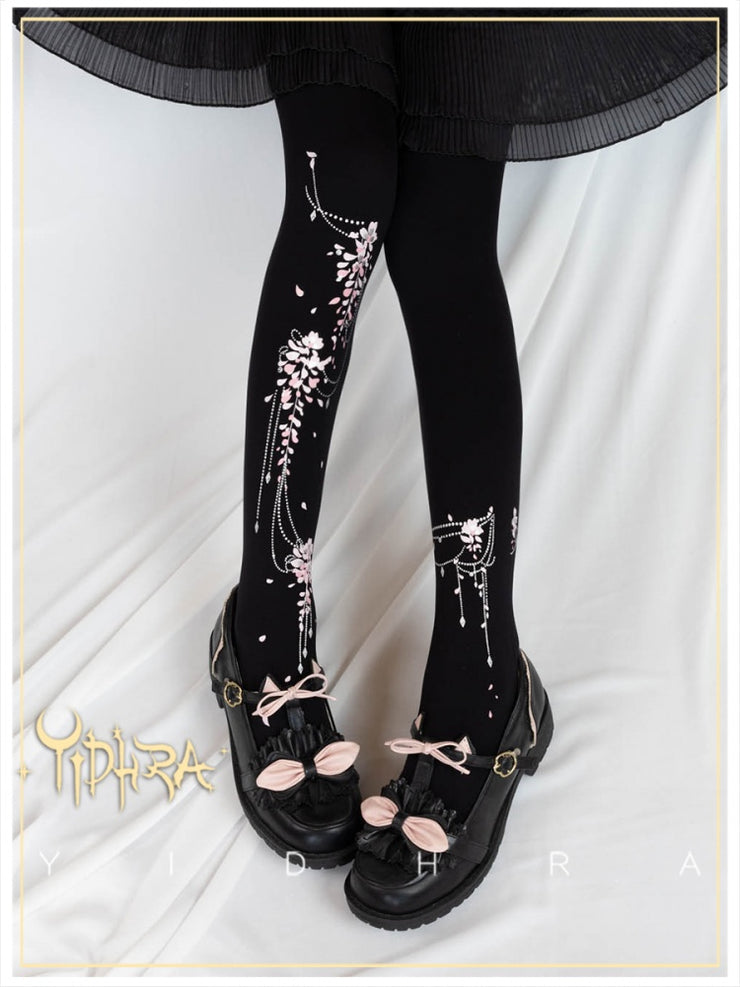 Wisteria Flowers Spring Gorgeous Version Lolita Tights