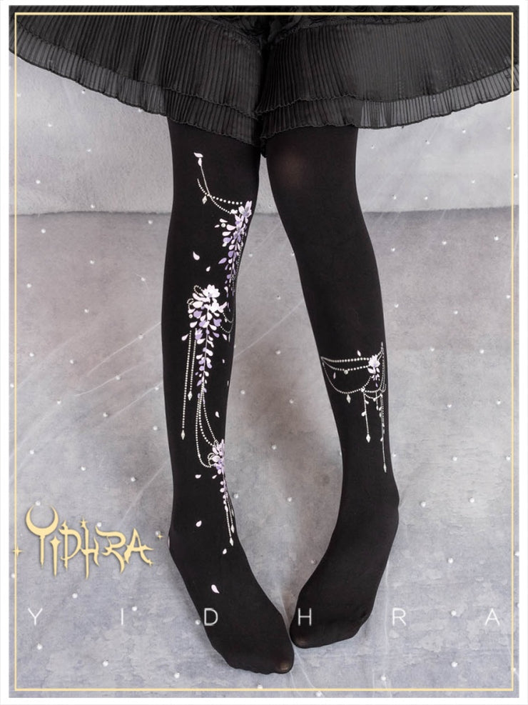 Wisteria Flowers Spring Gorgeous Version Lolita Tights