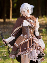 Brown Open Shoulders One Piece + Corset Belt + Cape Steampunk Hunter OP Full Set