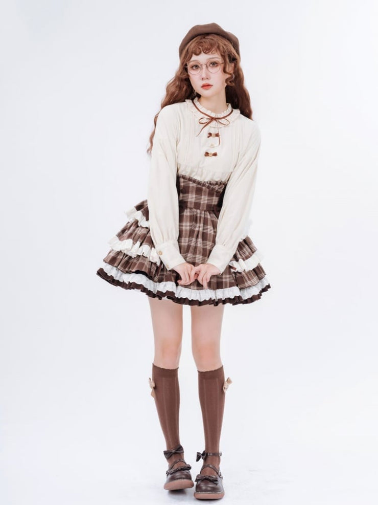 Ready to Ship Dark Academia Fashion Little Detective Brown Plaid Lolita Skirt