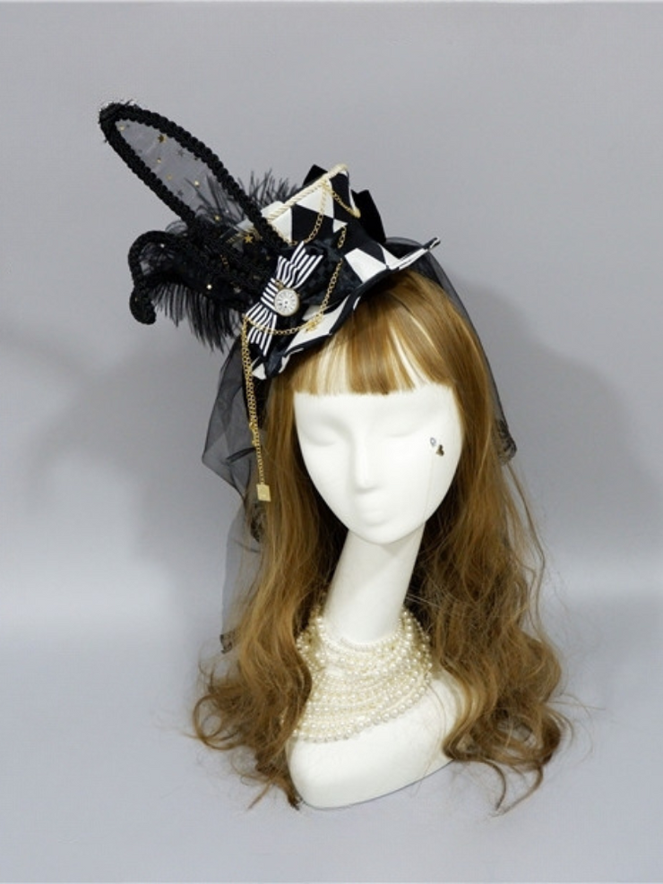 Alice Clock Detachable Bunny Ears Top Hat