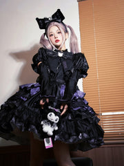 Kuromi Print Black and Purple Birthday Plaid Pattern One Piece