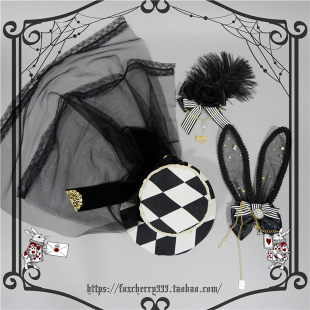 Alice Clock Detachable Bunny Ears Top Hat