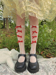 Cutout Front Bowknots Underknee Lolita Stockings