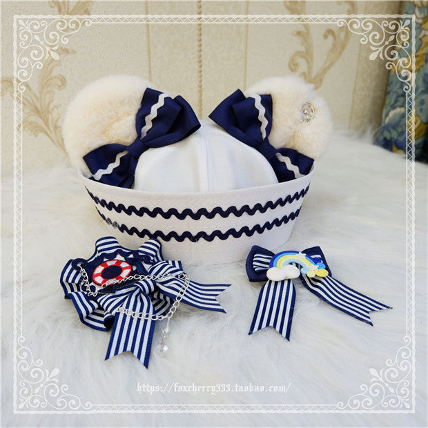 Navy Style Teddy Ear Handmade Hat