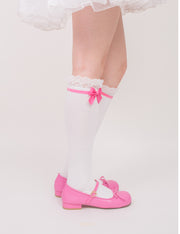 Black/Pink Lace Trim Bowknot Stockings