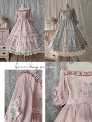 In Stock Former Days Souvenirs Mid-sleeves Floral Embroidery Elegant Pink Lolita Dress Full Set