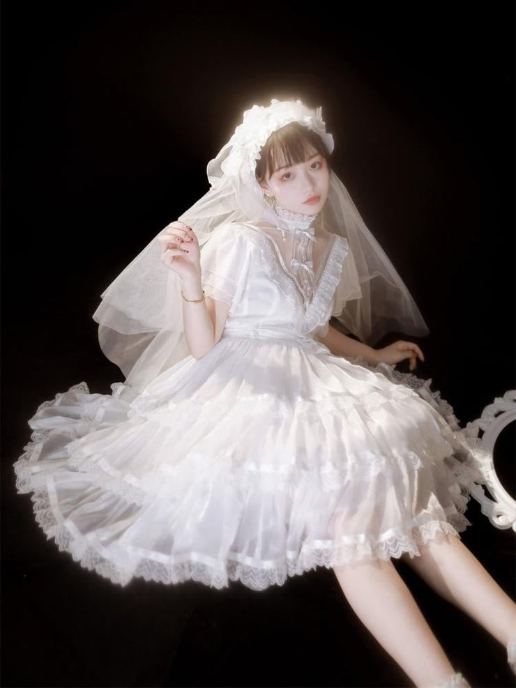 Dawn Night Banquet White Edward Neck Shiro Princess Lolita One Pi