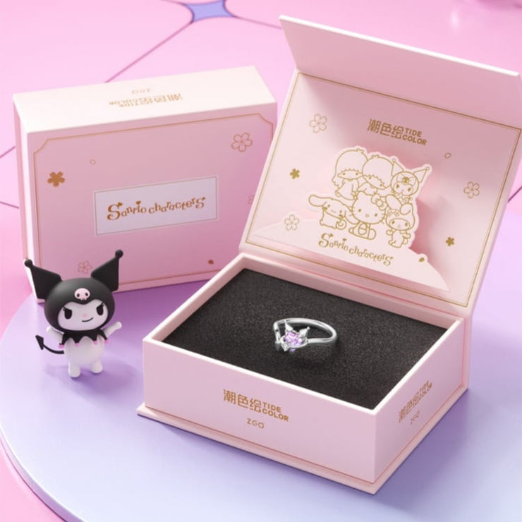 Clearance-Kuromi Purple Heart Silver Ring