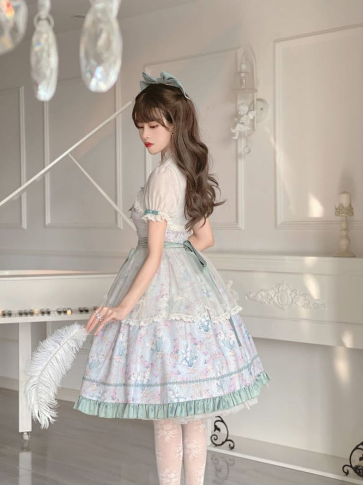 Lily of the Valley Floral Print Bowknot Details Lolita JSK