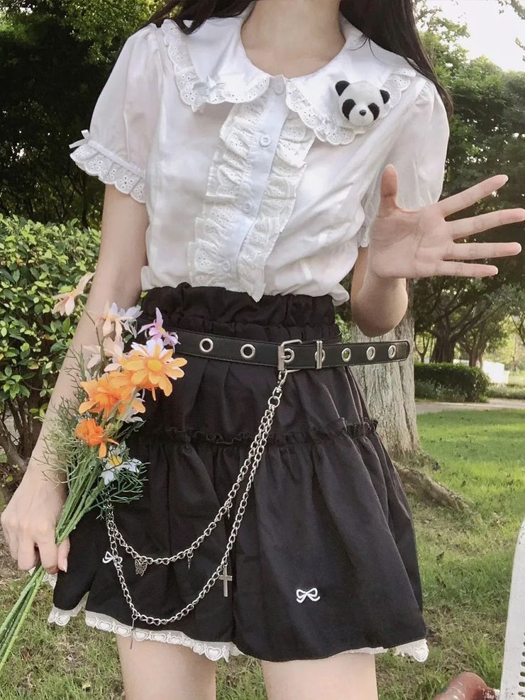 Samafun® Doll Collar Shirt Sweet Small White Shirt Summer New Foreign Lace Short-Sleeved Blouse Female