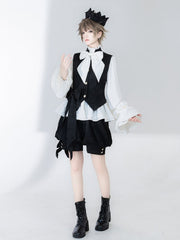 Black Ouji Prince Banded Collar Jacquard Waistcoat