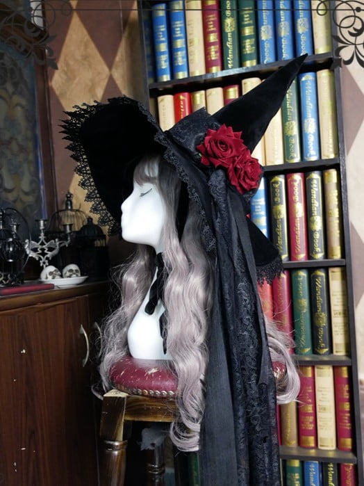 Dark Night Rose Halloween Witch Hat