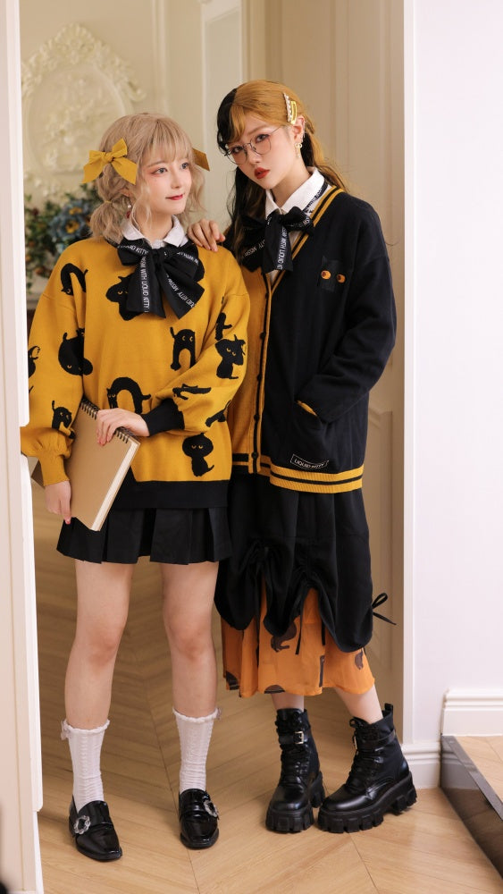 Liquid Cat 5 Colors Halloween V-neck Long Sleeves Ouji Lolita Cardigan with Tie