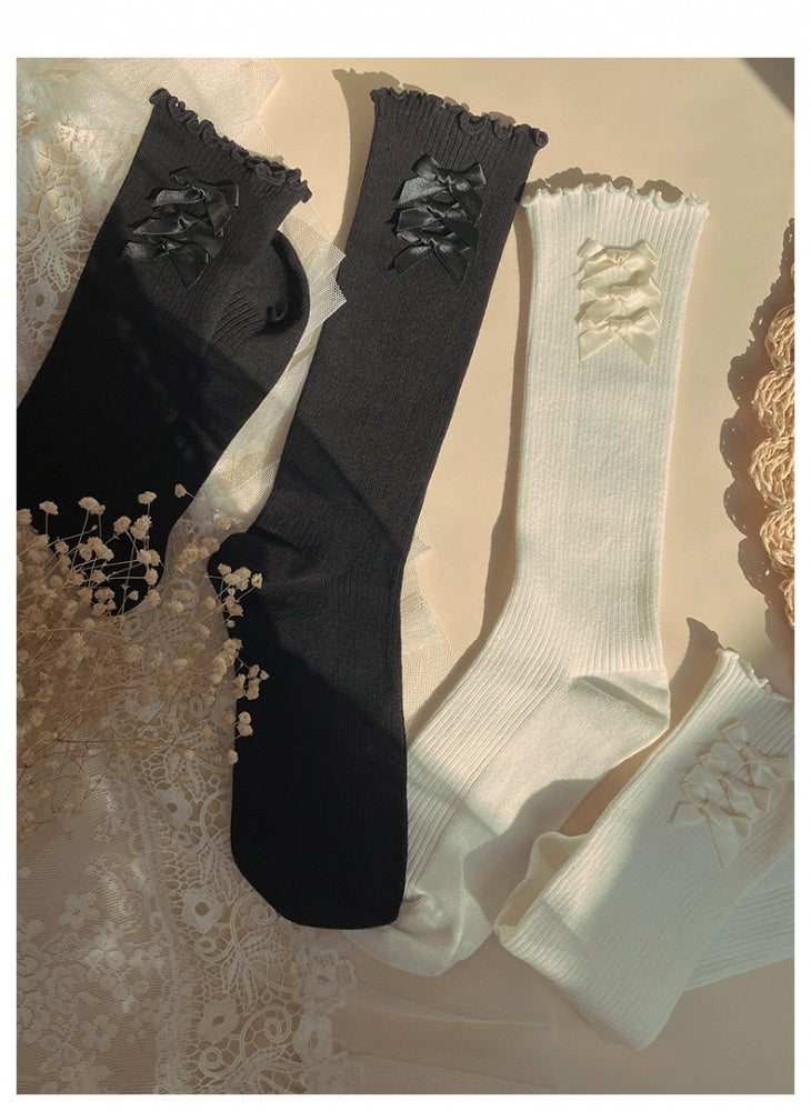 Three Ribbon Bowknots Sweet Lolita Socks