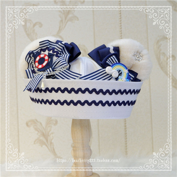 Navy Style Teddy Ear Handmade Hat