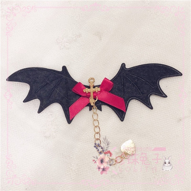 Bat Cross Handmade Halloween Hairclip or Brooch