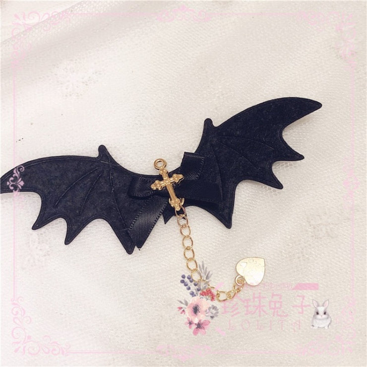 Bat Cross Handmade Halloween Hairclip or Brooch