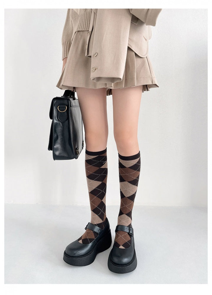 Rhombic Lattice Classic Underknee Lolita Stockings