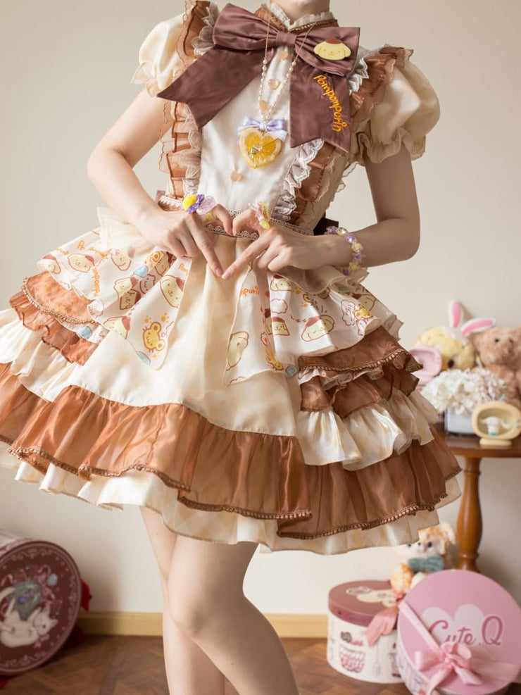 Pompompurin Print Yellow Birthday Dress Plaid Pattern One Piece