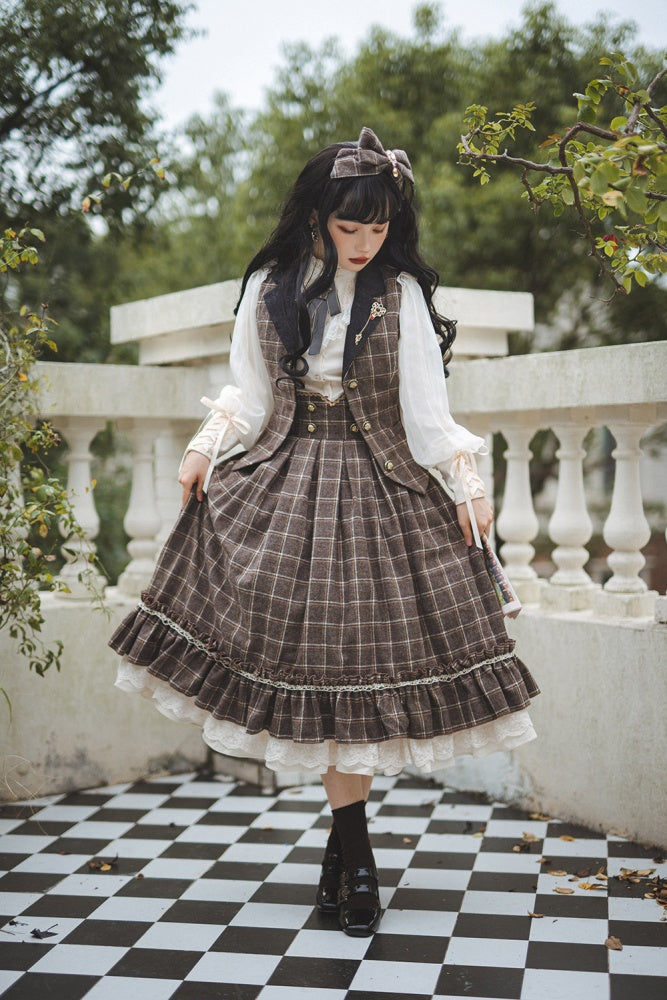 Rose Humanoid Plaid Pattern Lolita Waistcoat