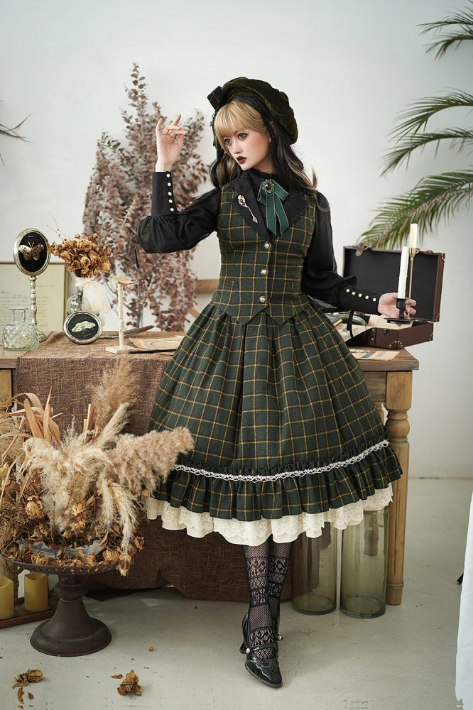 Rose Humanoid Plaid Pattern Lolita Waistcoat