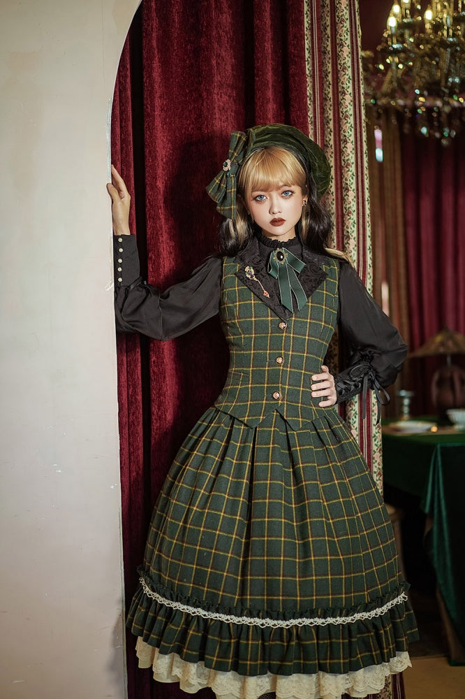 Rose Humanoid Plaid Pattern Lolita Waistcoat