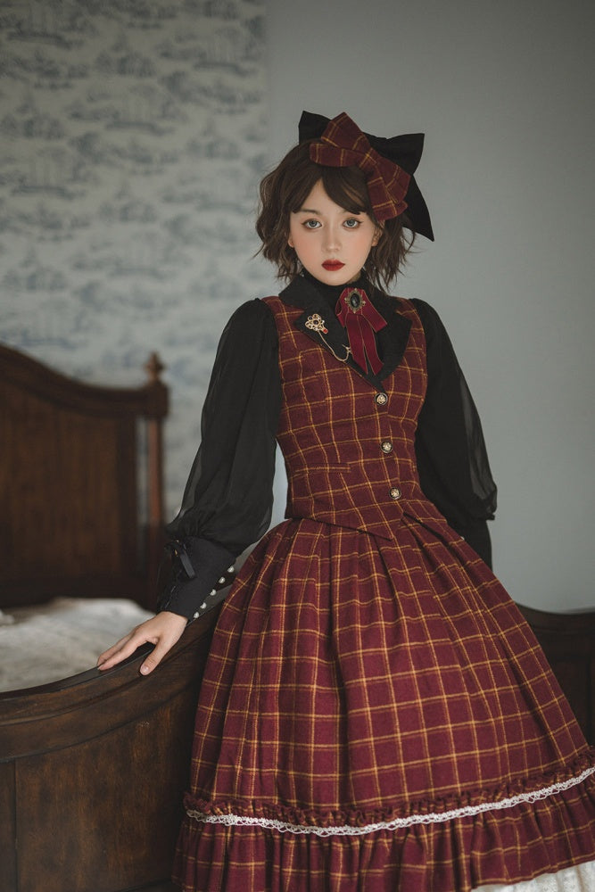 Rose Humanoid Plaid Pattern Lolita Waistcoat