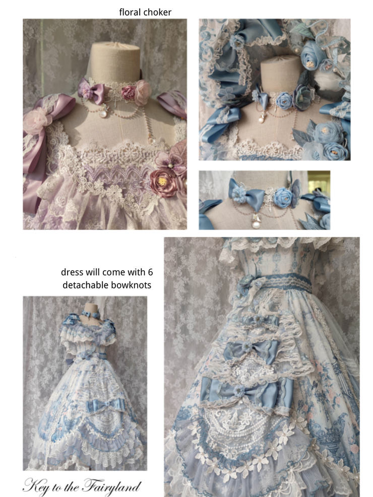 In Stock Key to the Fairyland Hime Lolita Dress Purple Flowy Short Lace Sleeves Lolita Dress Full Set