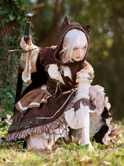 Brown Open Shoulders One Piece + Corset Belt + Cape Steampunk Hunter OP Full Set