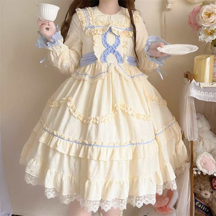 White Sugar Girl{Spot Goods}~Factory Original DesignLolitaMid-Ancient Sweet DressopLong Sleeve Dress Spring and Autumn