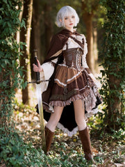 Brown Open Shoulders One Piece + Corset Belt + Cape Steampunk Hunter OP Full Set