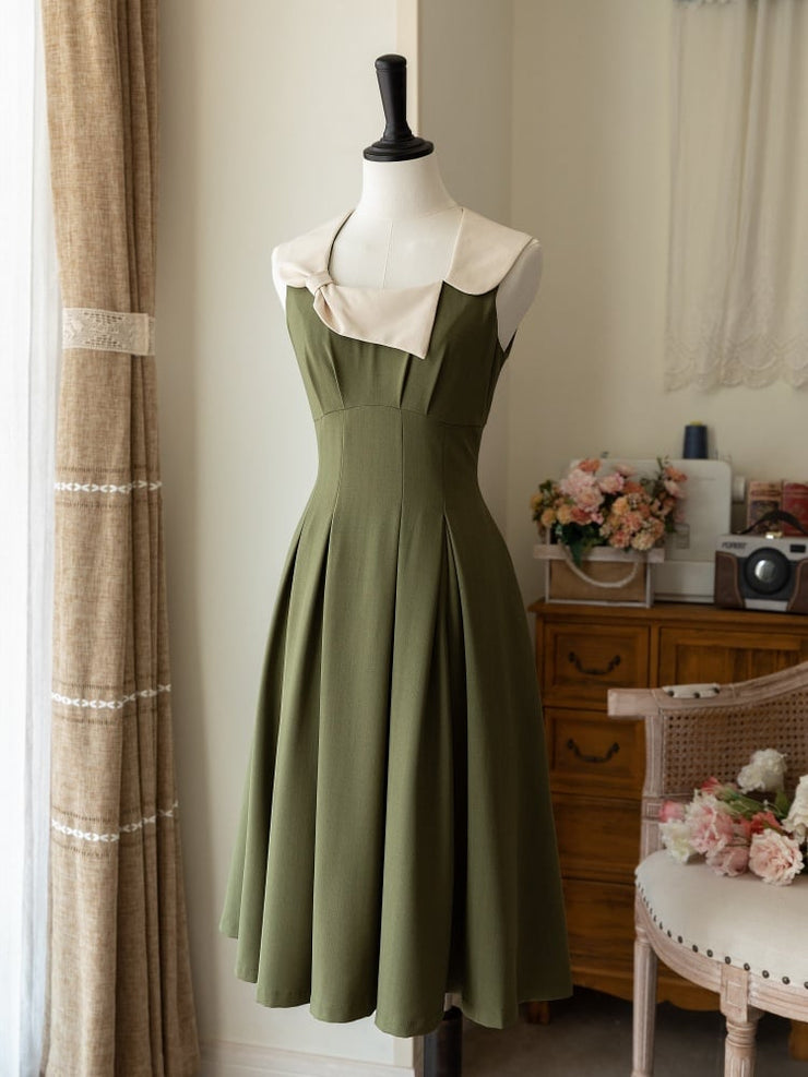 Vintage Green Dress Cutout Back Jumper Skirt + Cropped Top Set