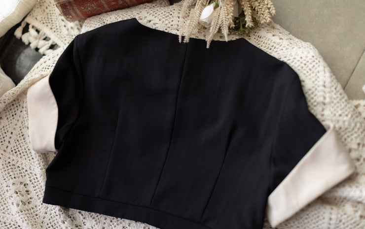 Retro Elegant Black Cutout Back Jumper Skirt + Cropped Top Set