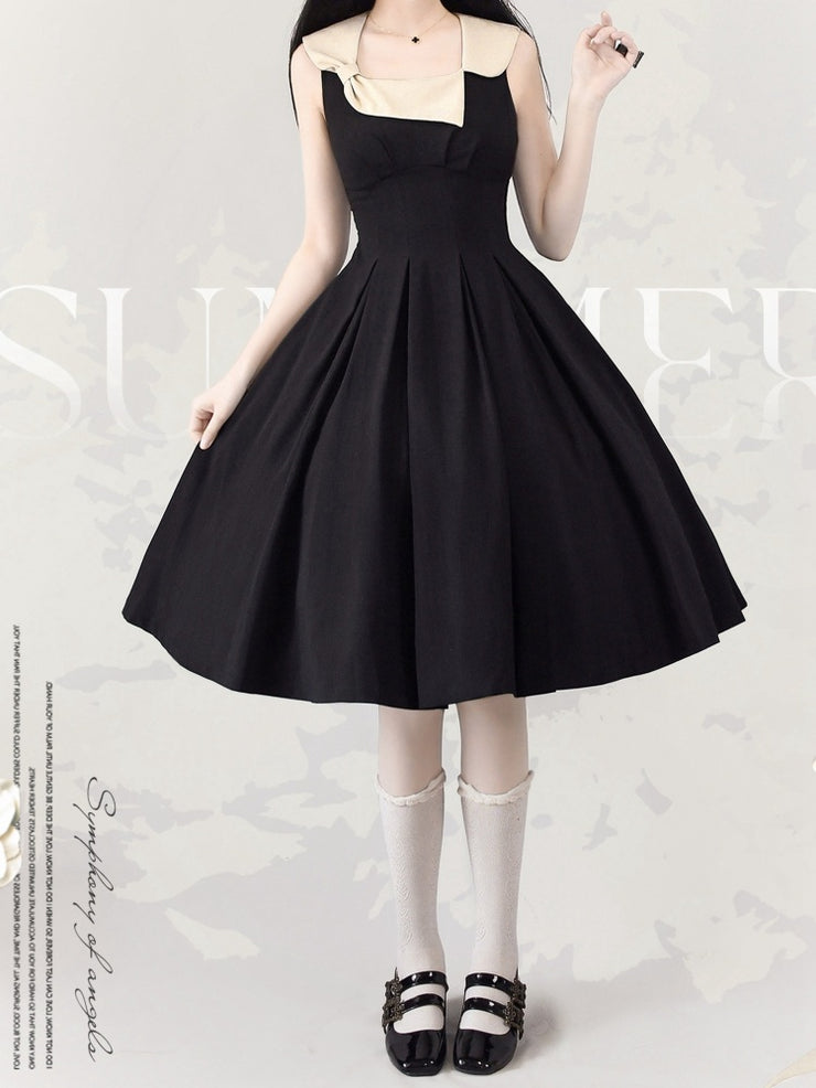 Retro Elegant Black Cutout Back Jumper Skirt + Cropped Top Set