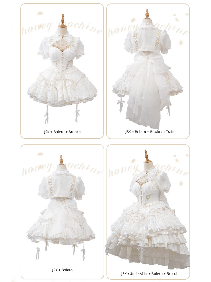 White Tiered Skirt Princess Corset Waist Lolita Jumper Skirt Full Set