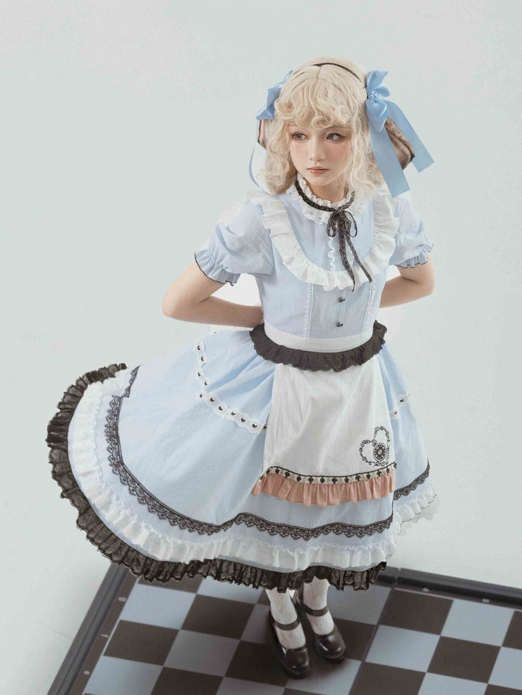 Blue Alice in Wonderland Dress One Piece with Removable Rabbit Ears Back