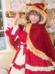 Christmas Red Reindeer Horn Hood Winter Cape