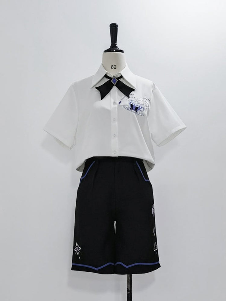 Black Ouji Summer Shorts with Spade Diamond Club Embroidery
