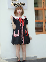 Black Short Puff Sleeves Sweet Dress Bubble Skirt