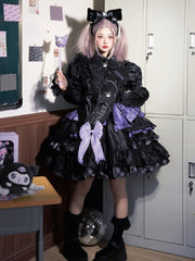 Kuromi Print Black and Purple Birthday Plaid Pattern One Piece