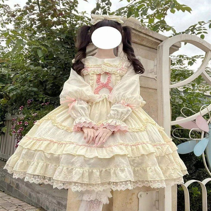 White Sugar Girl{Spot Goods}~Factory Original DesignLolitaMid-Ancient Sweet DressopLong Sleeve Dress Spring and Autumn