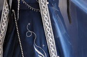 Dreamy Starry Night Dark Blue Butterfly Embroidery Long Dress + Cloak Set with Chains