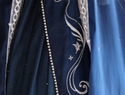 Dreamy Starry Night Dark Blue Butterfly Embroidery Long Dress + Cloak Set with Chains