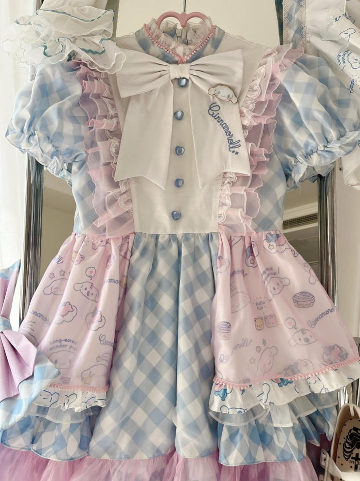 Cinnamoroll Birthday Party Dress Plaid Pattern Cinnamoroll Puppy Print One Piece