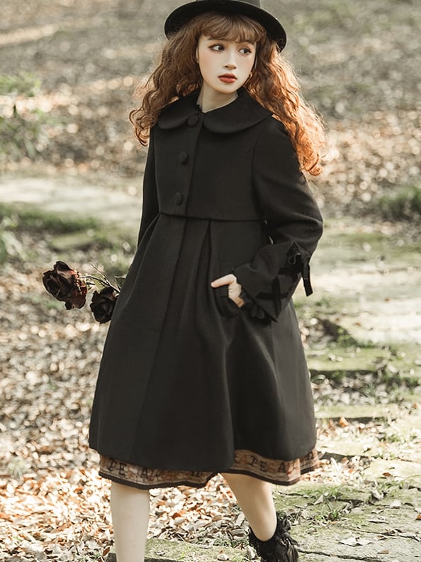 Clearance - Black Size S for Bust 96cm Elegant Lolita Coat with Plush Collar and Cuffs